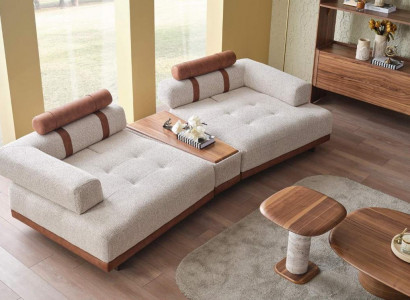 Modern beige sofa, 3-seat luxury living room furniture, design three-seater style, big XXL